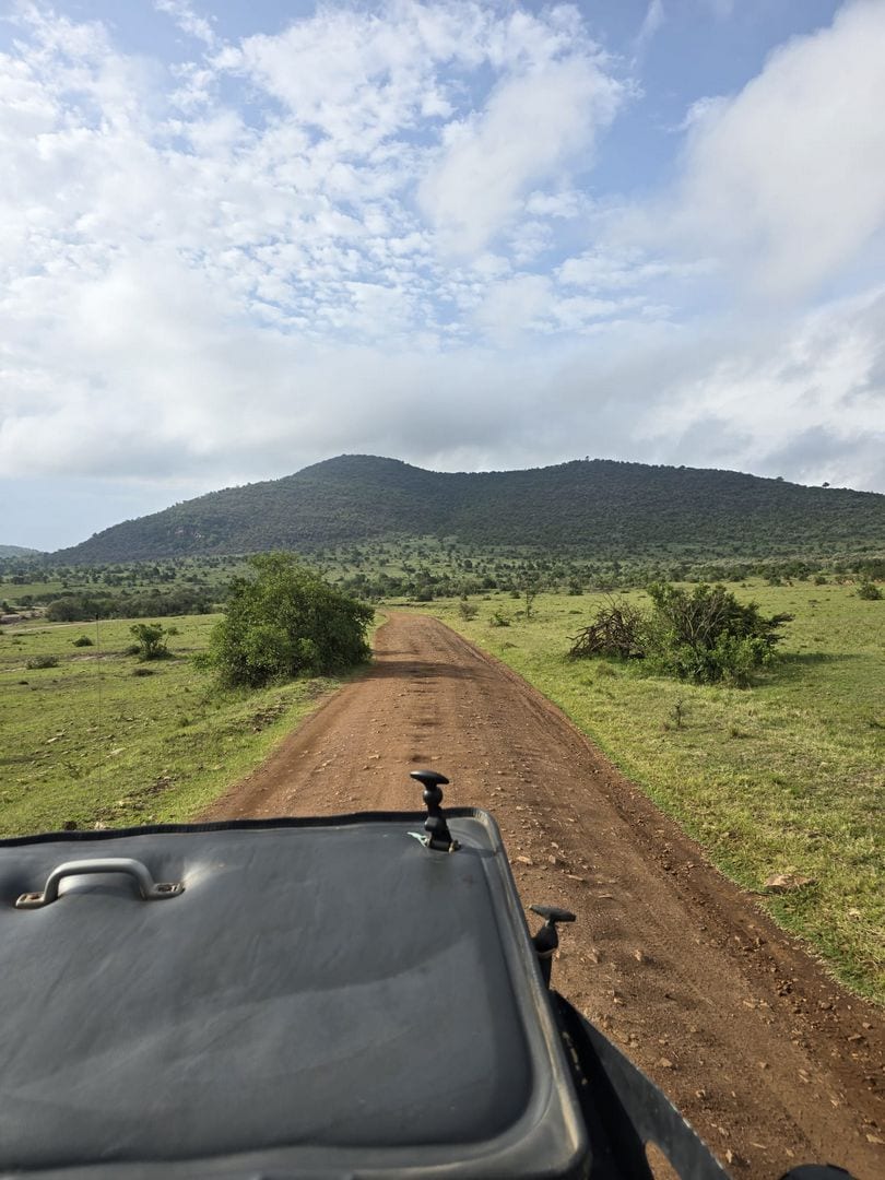 Savanna road with hills on the horizon, Amboseli