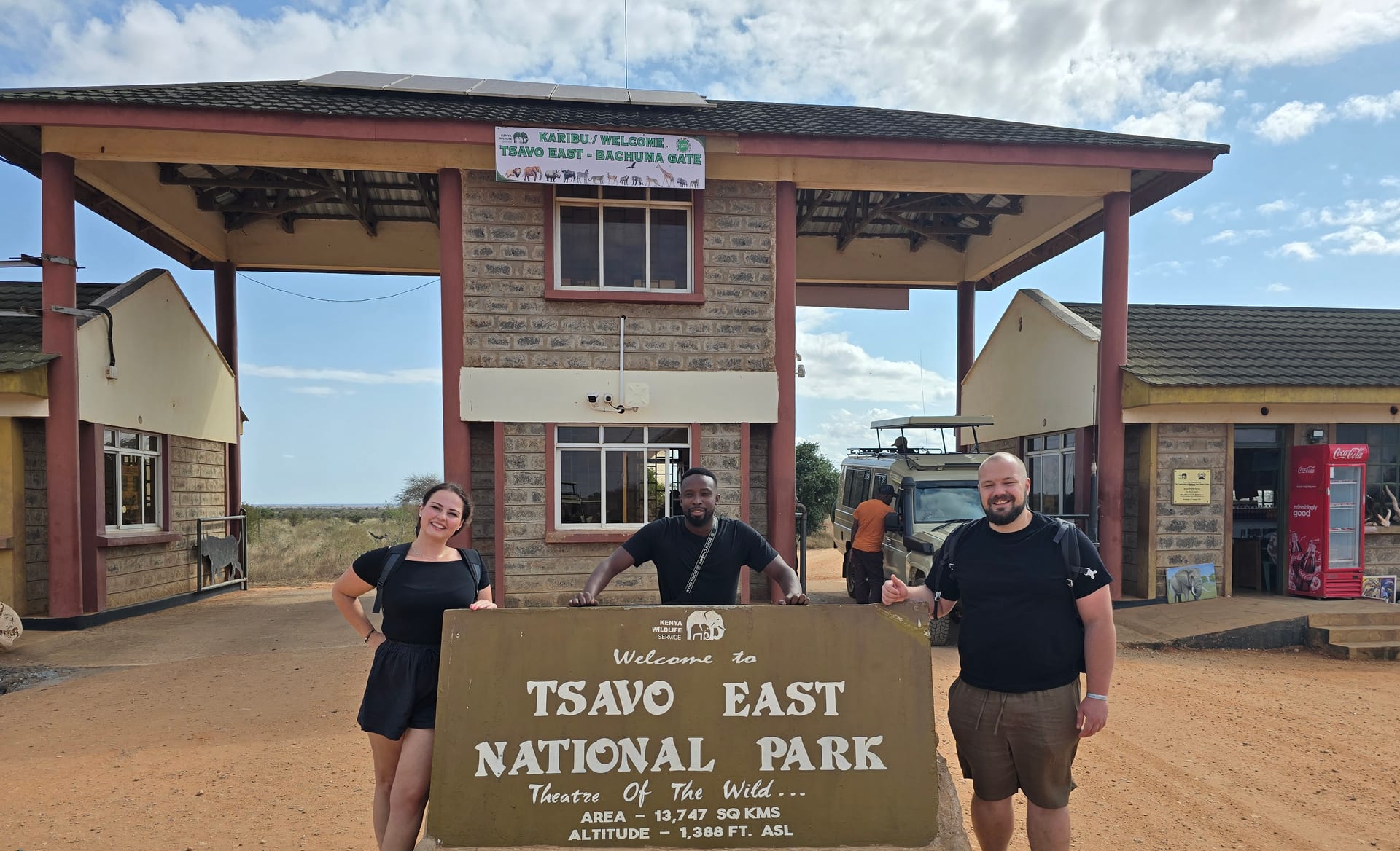 Dunnah at the Tsavo East National Park gate